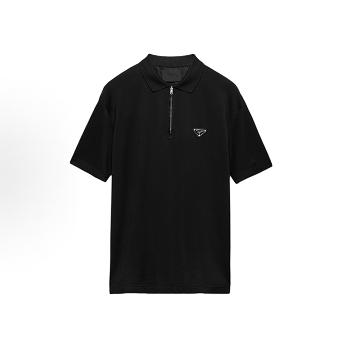 prada triangle logo zip polo short sleeve t-shirt